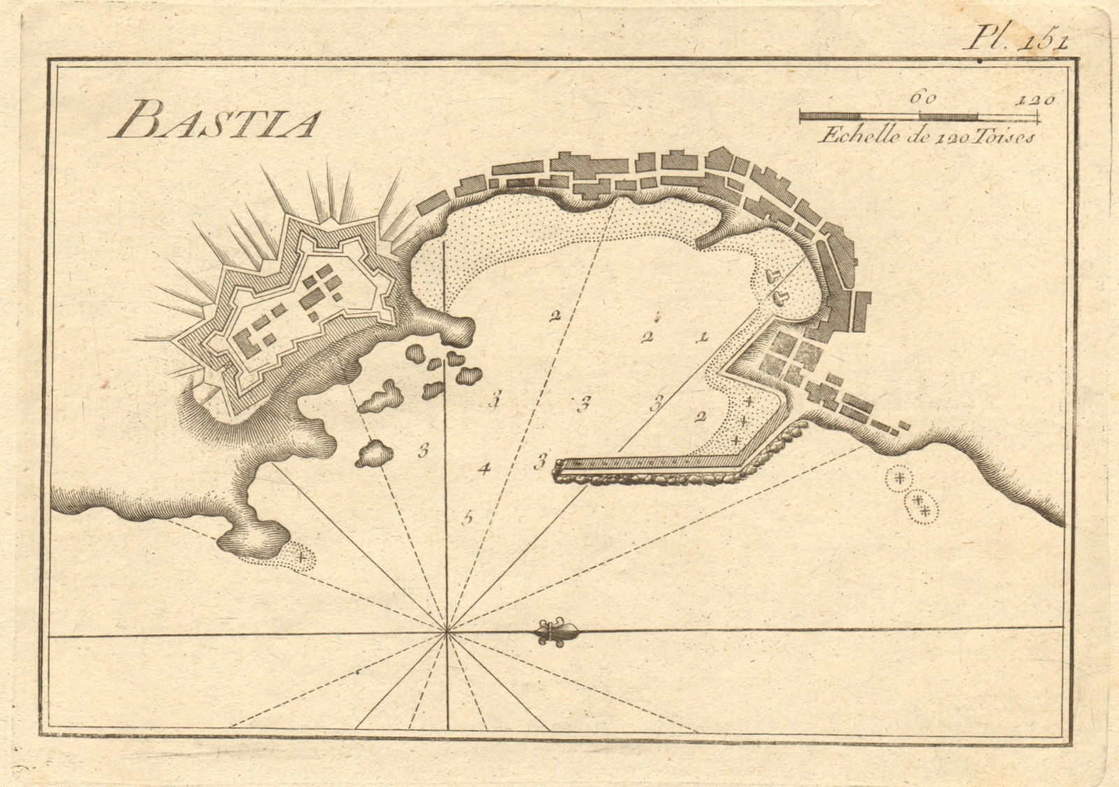 Plan of the port of Bastia. Corsica, France. ROUX 1804 old antique map chart